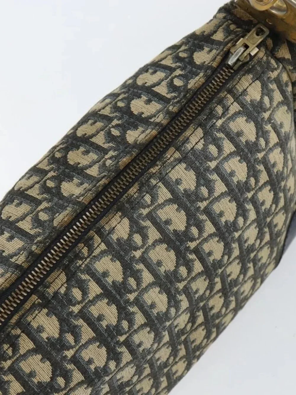 Christian Dior Trotter Canvas Shoulder Bag Navy Gold Auth - Picture 8 of 16